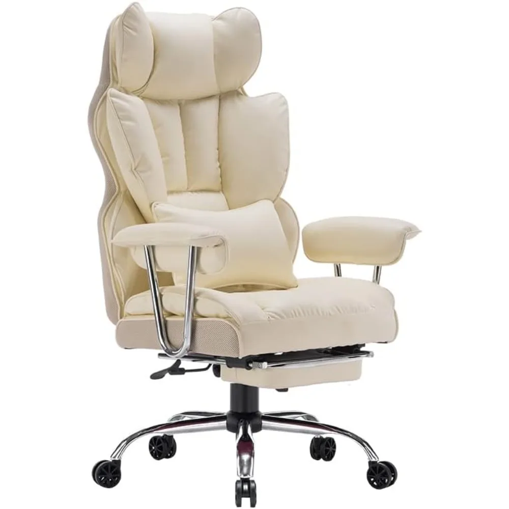 

Desk Office Chair , PU Leather Computer Chair, Executive Office Chair with Leg Rest and Lumbar Support, Beige Office Chair