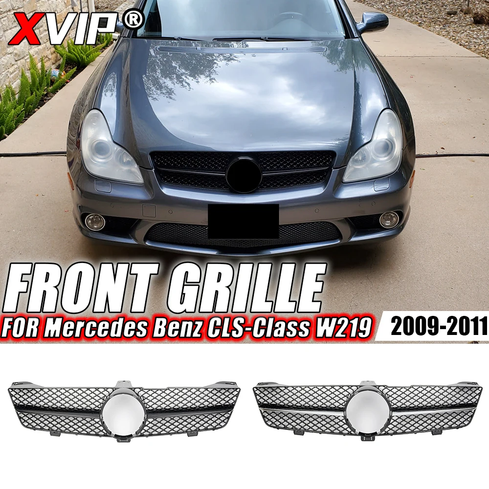 XVIP Chrome Black Diamonds Style Bumper Grille For Mercedes Benz CLS W219 CLS350 CLS500 CLS550 2009-2011 GTR Style Upper Grilles