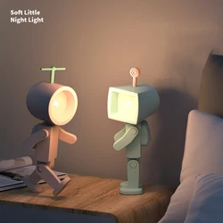 Astronome-Veilleuse LED magnétique, mini robot carré avec batterie, lampe de livre, bureau, chevet, décor en bois, lumière ambiante, créatif