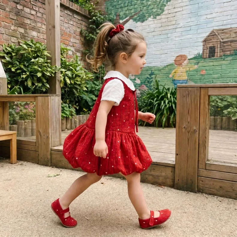 Mädchenkleid (0-10 Jahre) Sommer Neuheit Süßes Prinzessinnenkleid mit Haarschleife Rotes Geburtstagskleid für Babymädchen – Detail 6