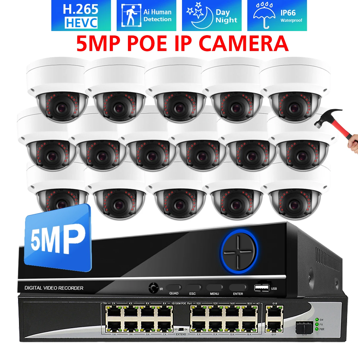 

TOPROHOMIE H.265+ 16CH CCTV Security Camera System 5MP 4MP POE Indoor Outdoor VandalProof Audio IP Camera Video Surveillance Set