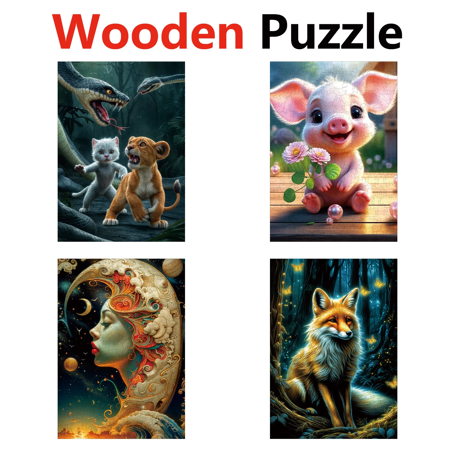 

Abstract Painting Fox Cat Animal Puzzles High Quality Jigsaw Puzzle Wooden Puzzle Best Christmas Gift