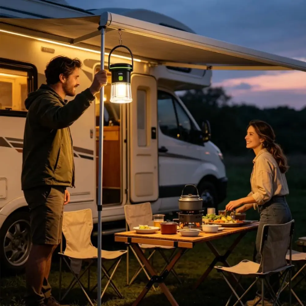 Long Battery Life Camping Lantern Triple Light Source USB Rechargeable LED Camping Light White Yellow Red Light Digital Display