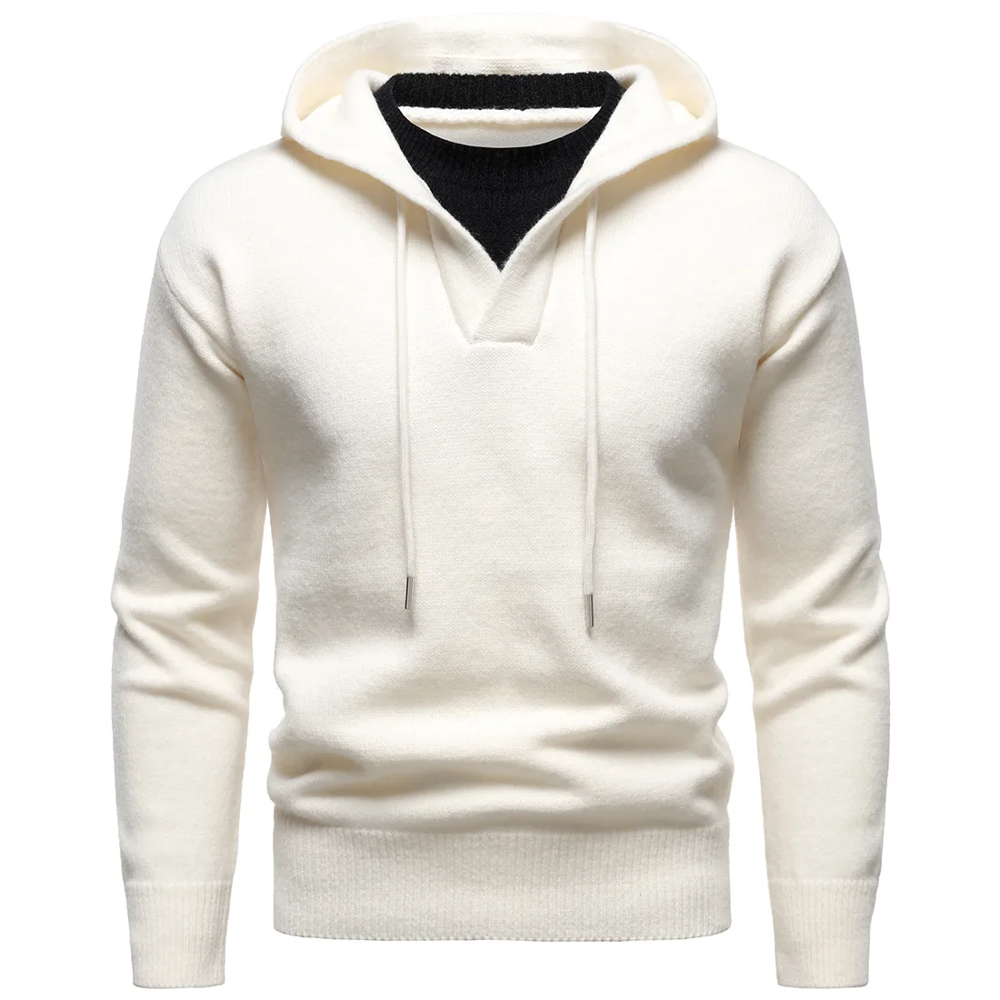 سترة محبوكة بقلنسوة للرجال مكونة من قطعتين بلوفرات كلاسيكية دافئة بلون سادة ملابس رجالية من الجيرسيه Hombre ملابس الشارع الشهير