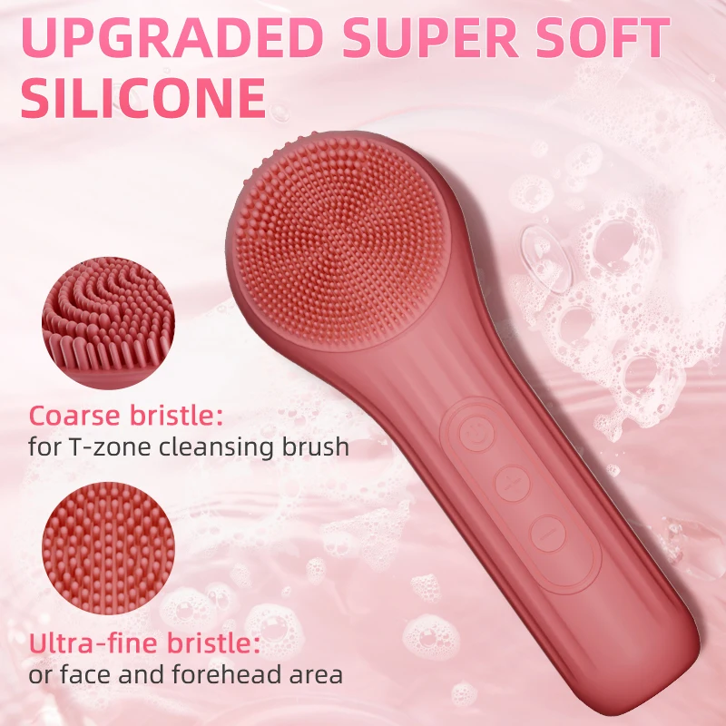 Rechargeable 4 Functional Areas Silicone Electric Facial Cleansing Brush with Heated Massage, Lithium Polymer Battery