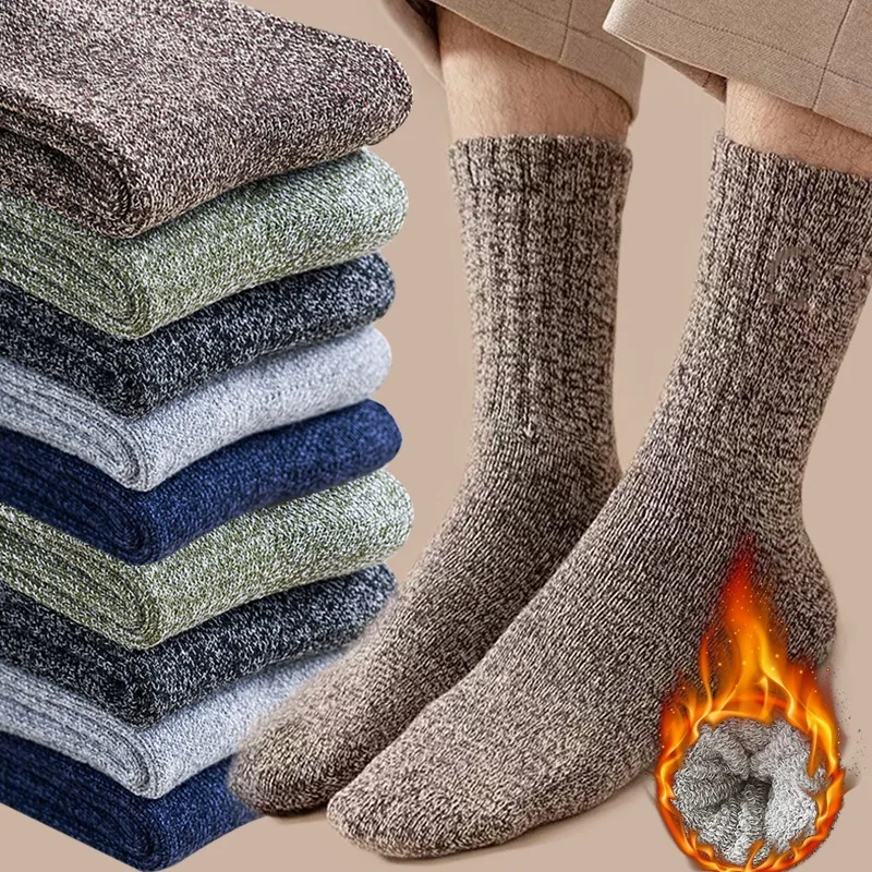 2024 New Autumn Winter Super Thicker Warm Socks Wool Male Men Women Casual Socks Solid Wool Sock Against Cold Snow Terry Socks