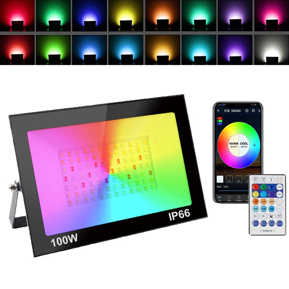 RGBCW LED Wifi Smart Flood Light Spotlight 50W 100W IP66 Outdoor Reflector RGB Color Warm Cool light Floodlight Landscape Light