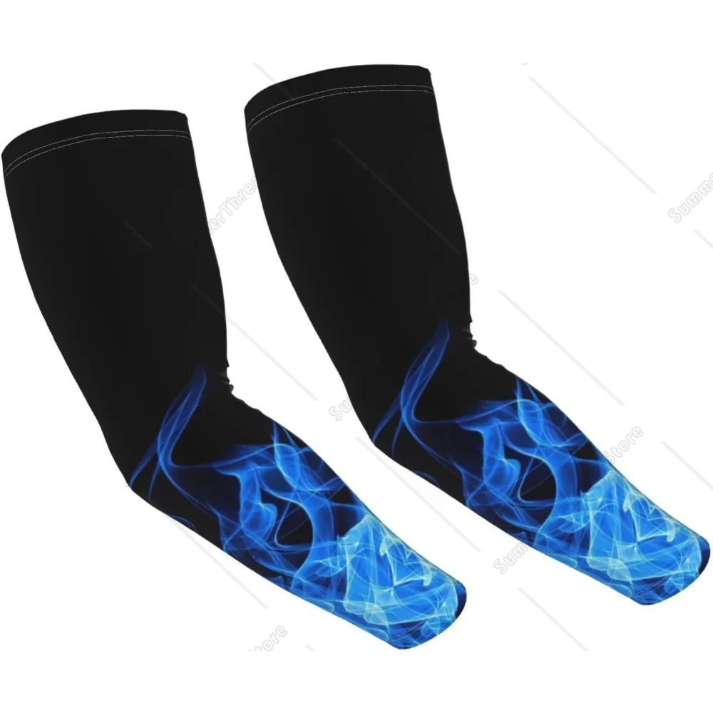 Protezione della copertura del braccio di raffreddamento in seta di ghiaccio per adulti con stampa Blue Flame e copertura del braccio di raffreddamento con foro per le dita leggera