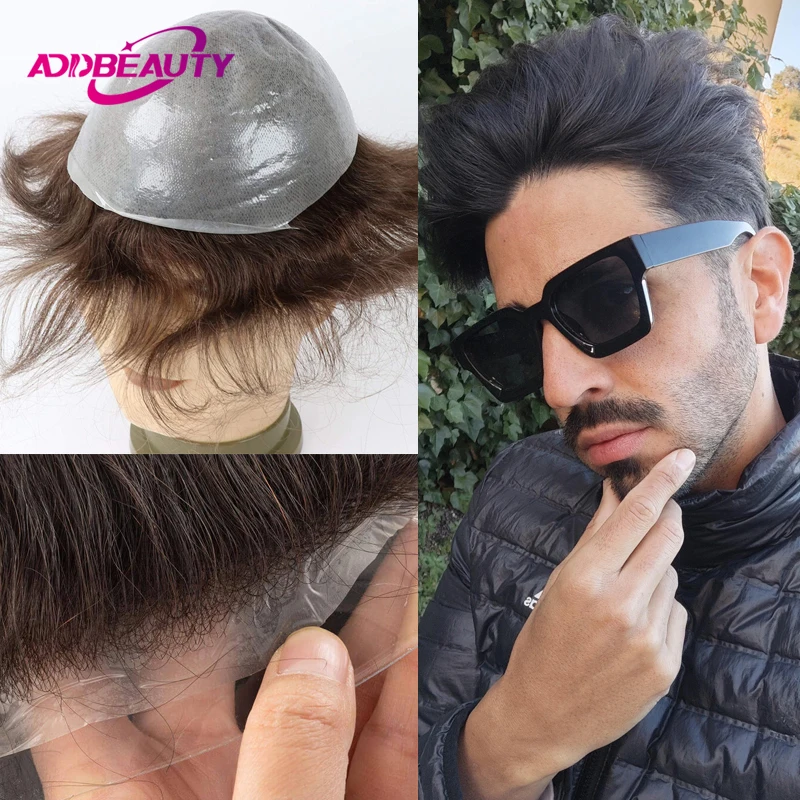 

Vloop Man Toupee Hair Wigs Full PU 0.1mm Thin Skin Men's Capillary Prothesis Hair Wig Male Toupee Natural Human Hairpiece Wigs