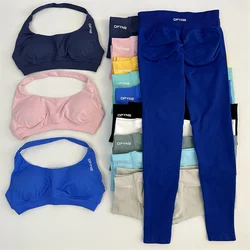 Dfyne-Conjunto de Yoga sin costuras para mujer, Leggings de realce de glúteos, Halter Sujetador deportivo, conjuntos de entrenamiento, ropa de gimnasio, 2 piezas