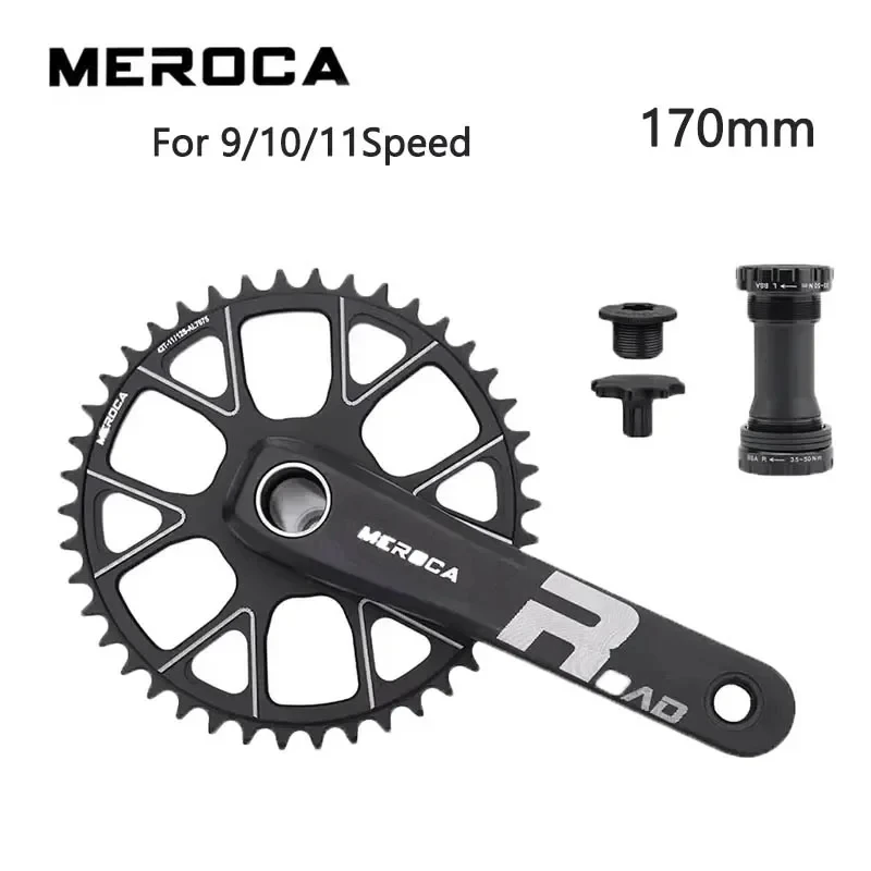 MEROCA 7075aluminum alloy road bike crankset 170mm 40T 42T for  single sprocket hollow road bike crankset Cycling Accessories