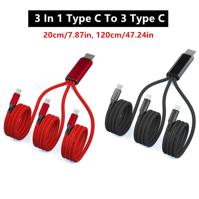 3 In 1 USB C To USB C Multi 3 In 1 Type C To 3 Type C Port Charger Cord, 5V 2A Fast Charging Cable For 3 Mobile Phones