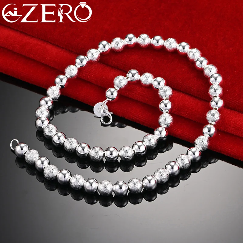 

18 Inch 8mm Matte Smooth Beads Chain Necklace For Women Man 925 Sterling Silver Fashion Jewelry Wedding Party Charm Accessories