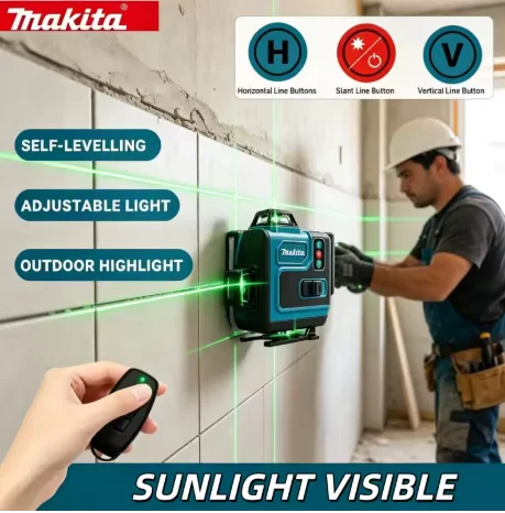 Makita 16-Line Green Laser Level Self-Leveling High Precision Portable 360 Vertical Cross Super Powerful Beam for Construction A