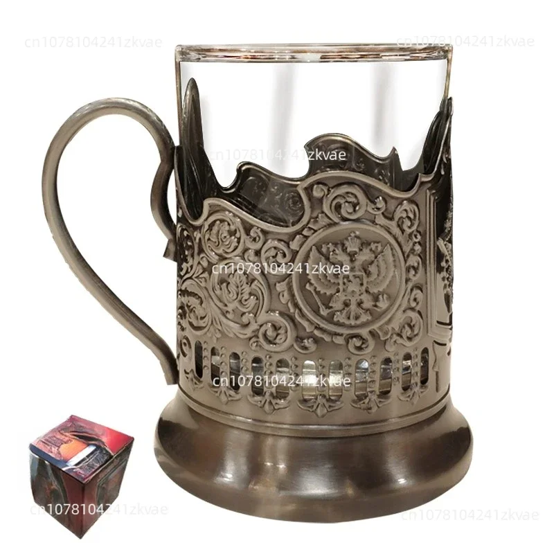 

Sell Custom logo old-fashioned podstakannik russian drinking hot tea glass metal cup holder folk crafts