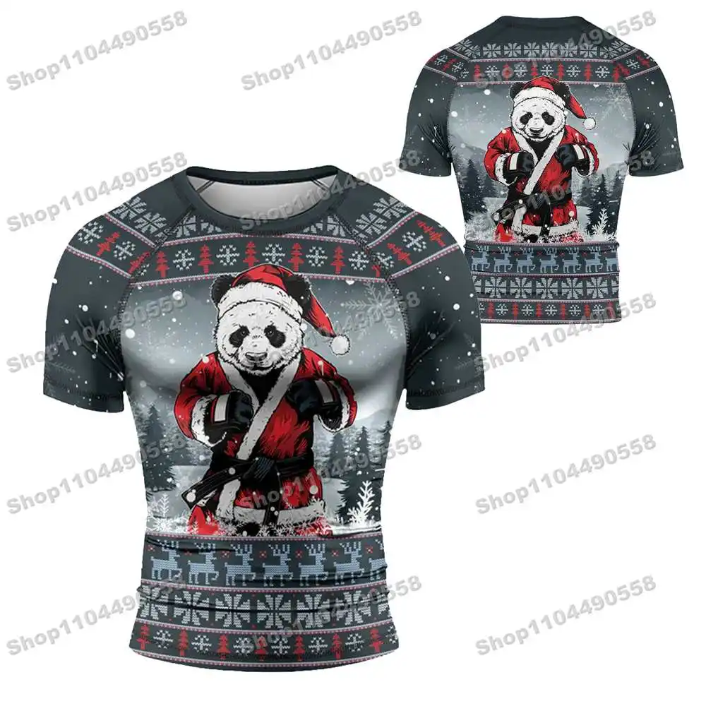N316th Kinds Of Newly Panda Rash Guards Surfing Beach Swimwear Diving Gym Short sleeves MMA BJJ Men Jiu Jitsu Fitness Sets view 3