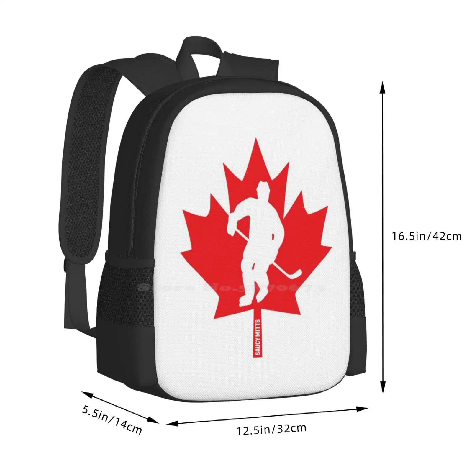 Mochilas escolares de hoja de arce para jugador, mochila para portátil de viaje, Hockey sobre hielo, manoplas de platillo de hoja de arce, jugador canadiense