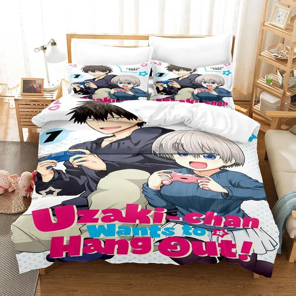 New Anime Uzaki-chan Wants to Hang Out! Bedding Set Single Twin Full Queen King Size Bed Set Adult Kid Bedroom Duvet cover Sets