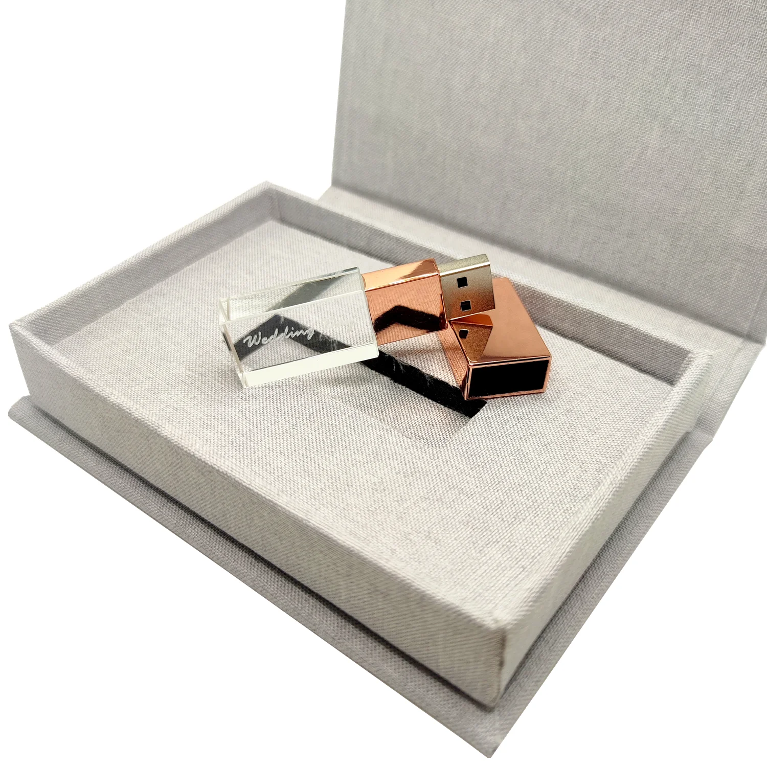 Free Custom Color Printing LOGO Linen Album Box and Color Metal Crystal USB3.0 16GB 32GB 64GB 128GB