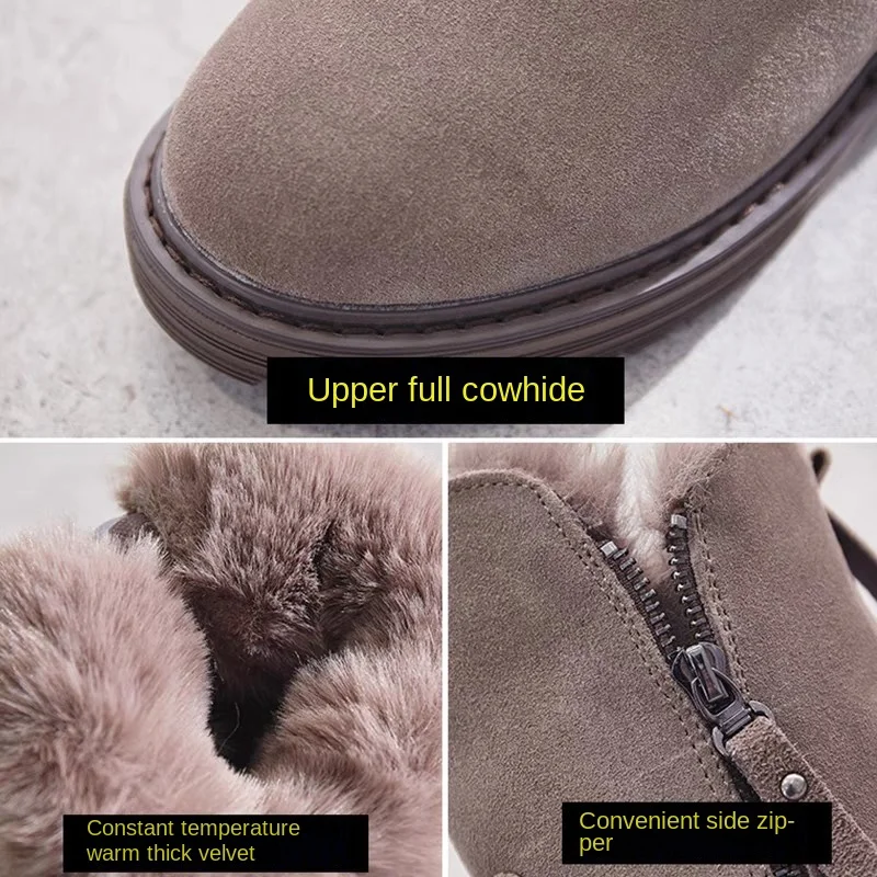 CICIYANG Snow Boots Women Winter 2024 New Suede Cowhide  Ladies Ankle Boots Round Head Keep Warm Fluff Women\'s Booties Handmade