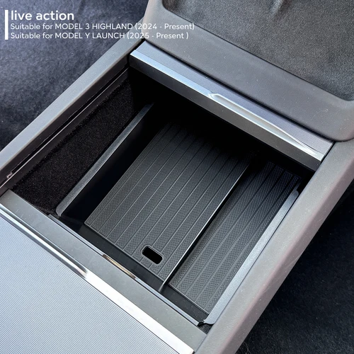Imagen 2 del producto Para Tesla Model Y Juniper 2026 2025, Caja de Almacenamiento para Gafas en la Consola Central, Caja para el Reposabrazos, Almohadilla de Silicona Superior e Inferior