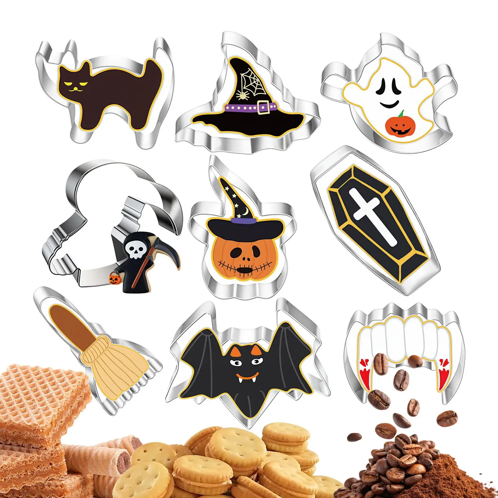 Halloween Cookie Cutters 9 Pieces Stainless Steel Baking Tool Pie Crust Cutter Stamp for Bakers Parents Beginners Professionals