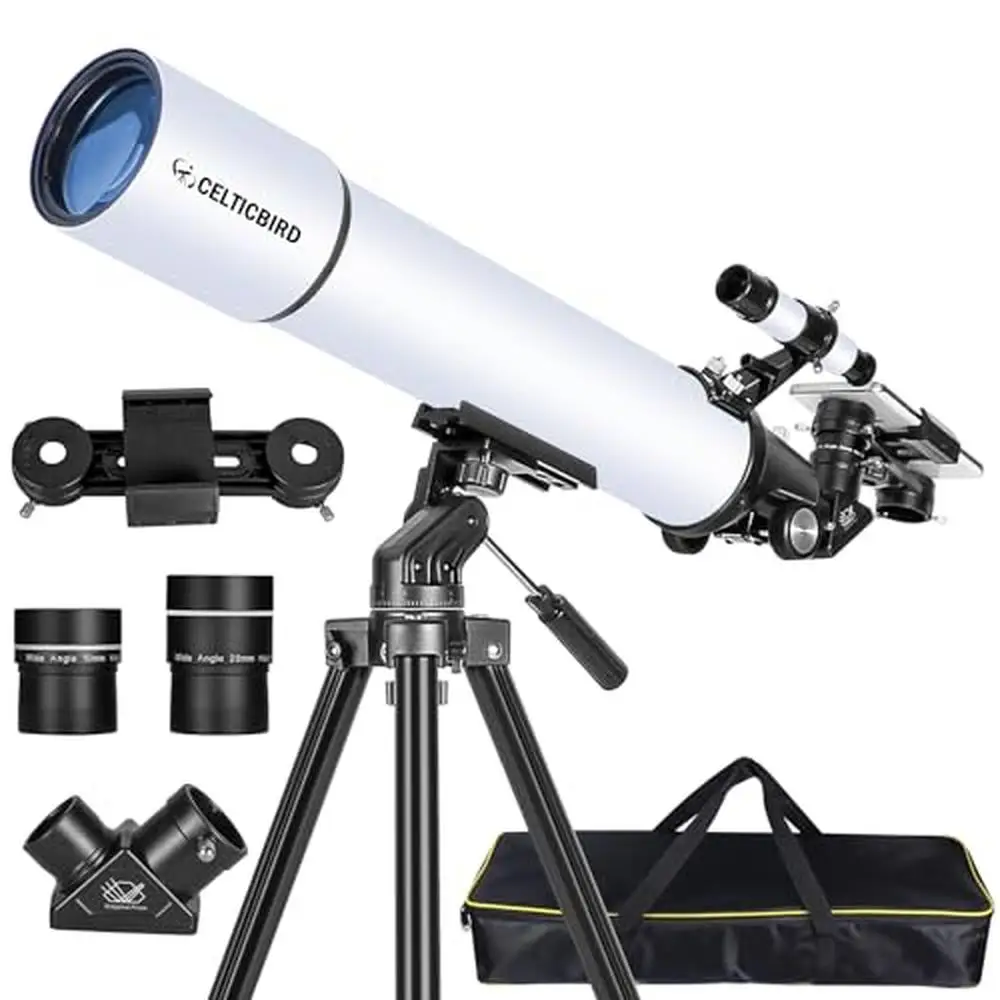 High Powered Adults Astronomy Telescope 80x800mm Refractor Easy Assembly Portable with Phone Adapter & Carry Bag AZ Mount Kit