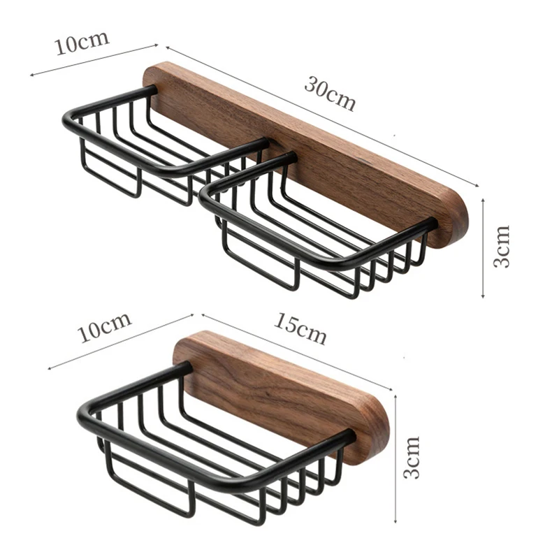 Creative Perforation-free Wooden Soap Shelf Bathroom Wall Hanging Storage Shelf Bathroom Accessories Hollow Soap Storage Basket