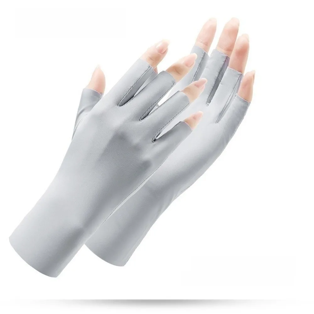 Comfortable Solid Color Sun Protection Gloves Thin Anti-skid Women Fingerless Gloves Ice Silk Anti-Uv Half-Finger Mitten Riding