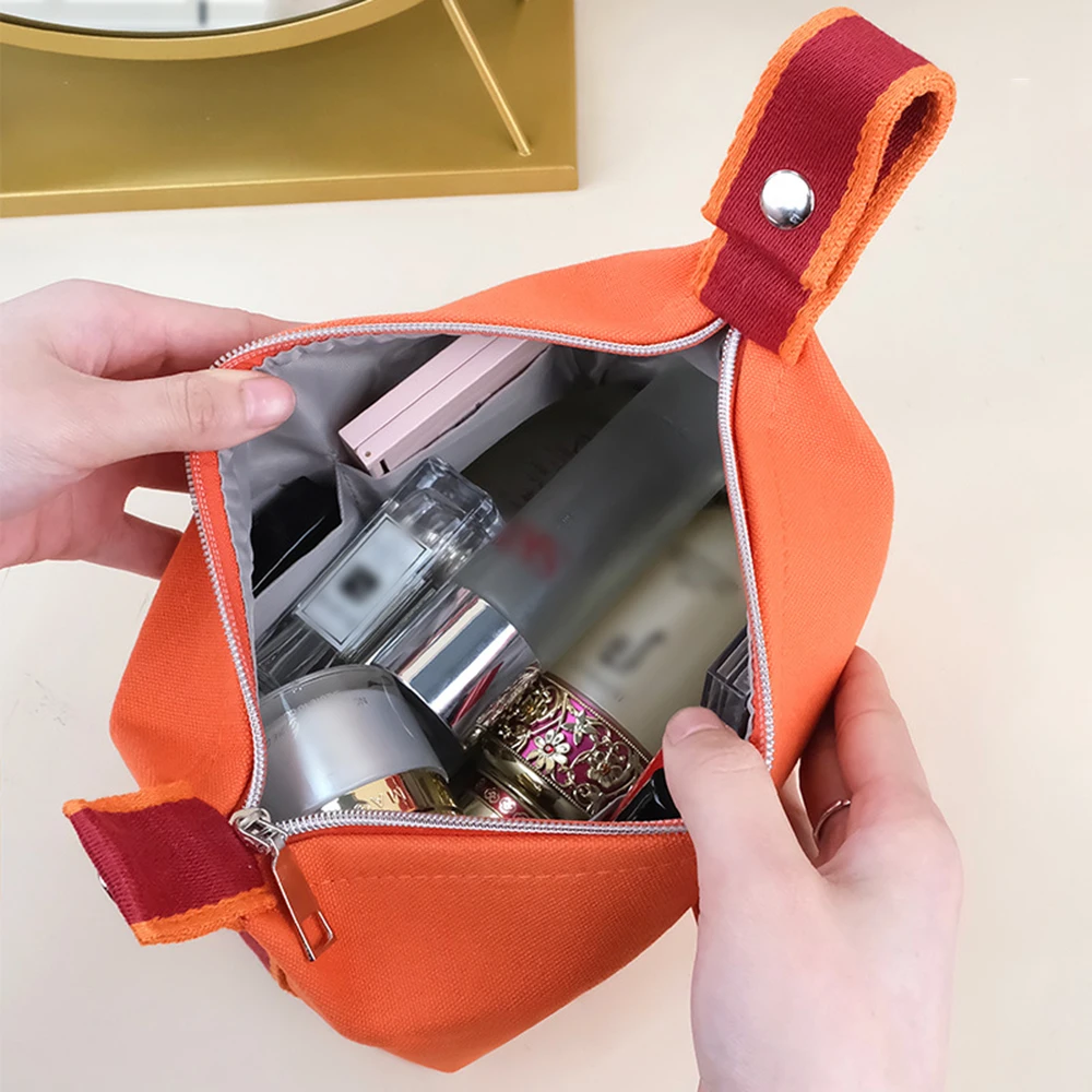 Canvas Hanging Toiletry Bag - Large Travel Cosmetic Organizer w/ Waterproof Lining, Portable Makeup Pouch for Women