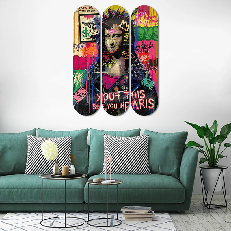 Set of 3pcs Decorative Board Pop Art Skateboard Wall Art 7-layer Maple Decoration Skateboard Furnish and Decorate for Home Decor