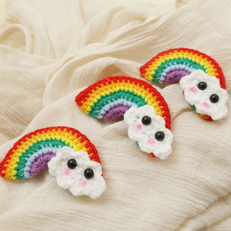 10pcs Handmade Crochet Cloud Rainbow Hairpins Cartoon Barrettes Fashion Headwear Boutique Hair Accessories for Girls