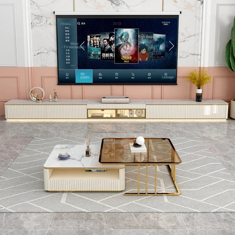 Stone Plate Laser Ultra Narrow TV Cabinet and  Combination Modern Background Wall Floor