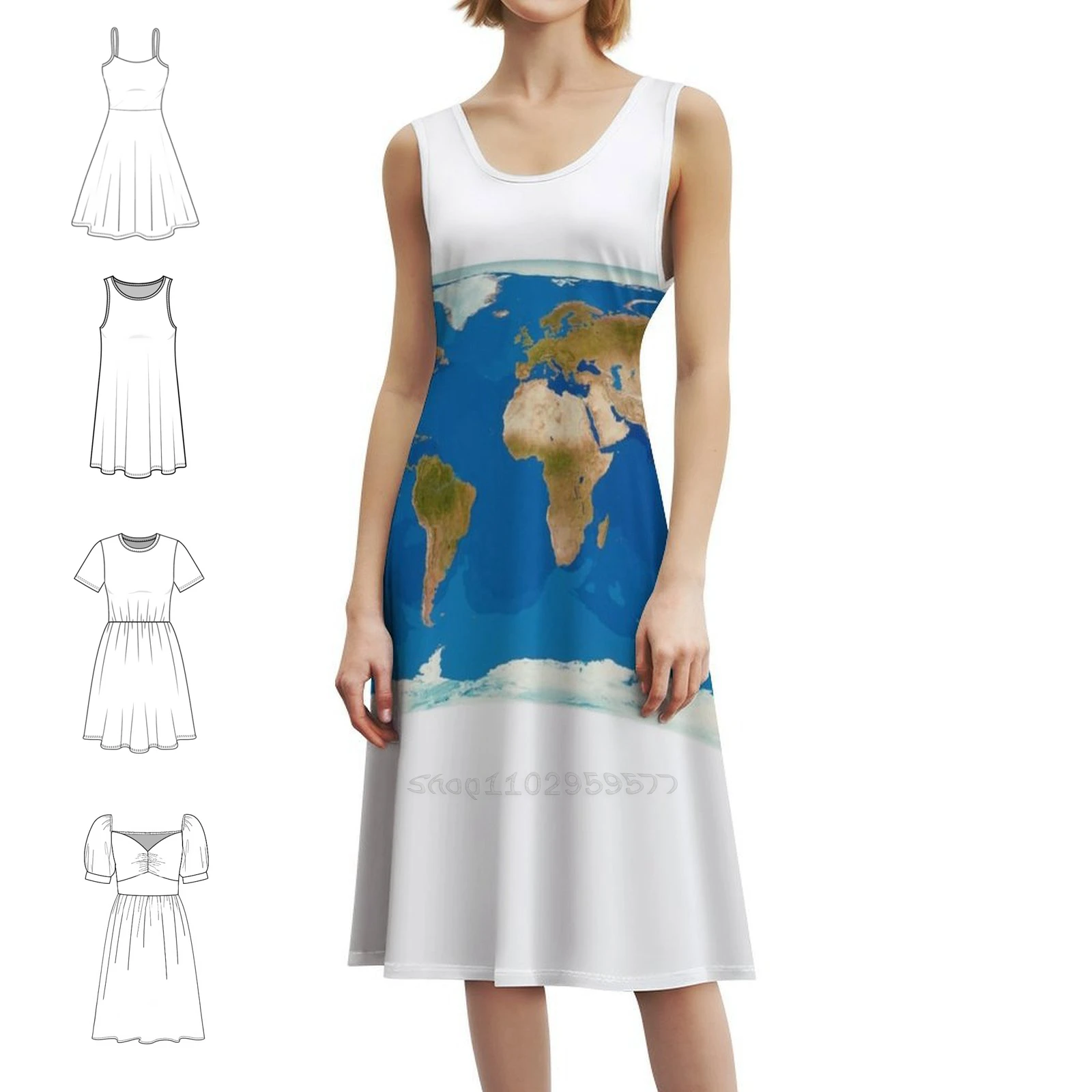 

Земля из космоса с плоской проекцией (E050/0381) Платье с вырезом в форме сердца Элегантное летнее вечернее платье для женщин Земля Земля