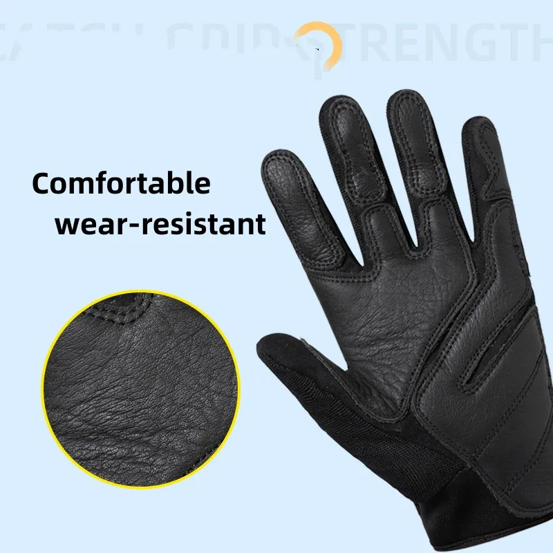 Leather Sliding Mountaineering Gloves Thick Cowhide Downhill Wear Resistant Damping Motorcycle Electric Scooter Camping Supplies