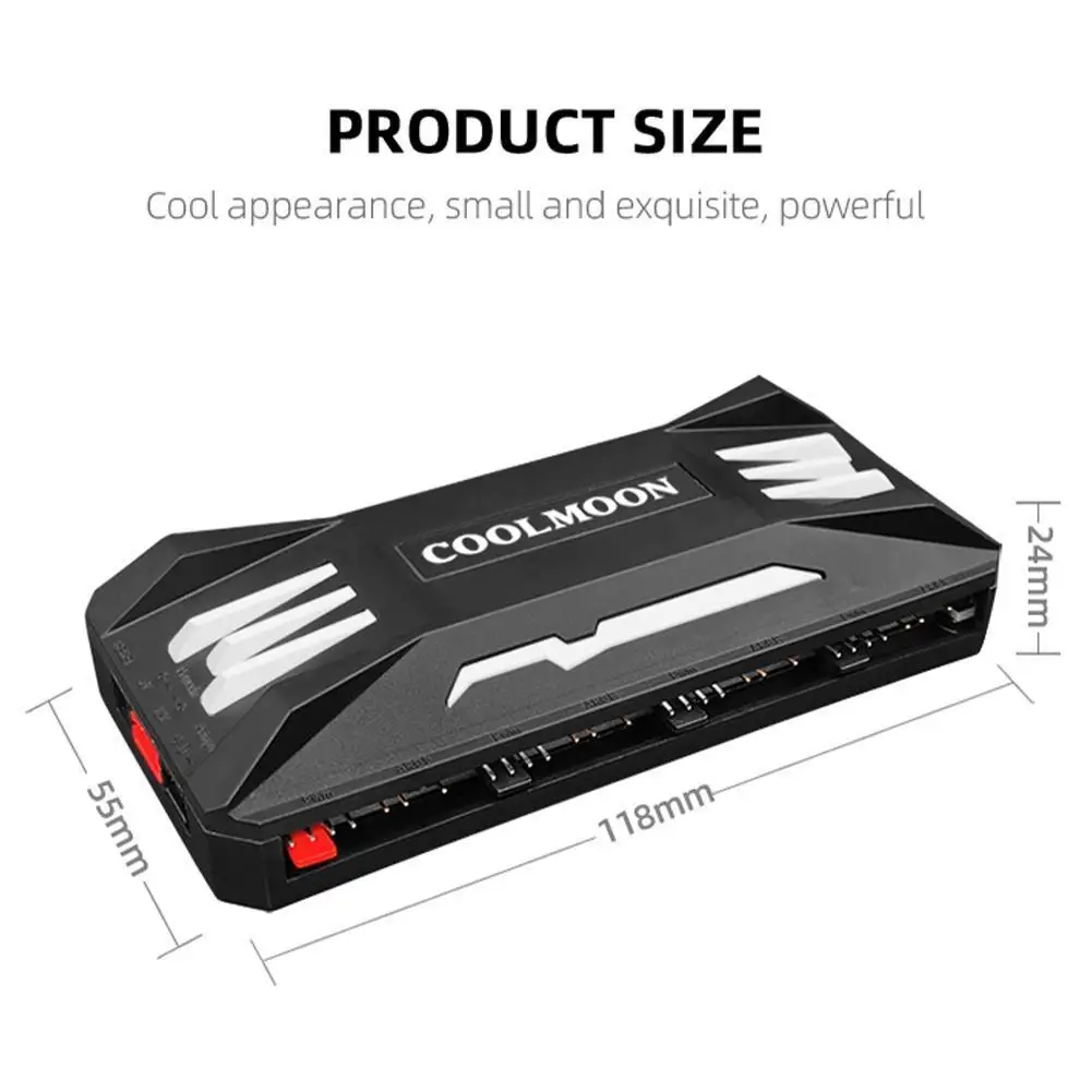 COOLMOON P-ARGB Controller 4-pin Pwm 5v 3pin Smart RGB Synchronization Wireless Remote Controller Chassis Fan Hub Cooling Fan