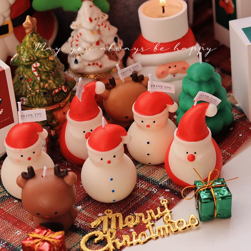 Christmas Scented Candle Decorations in The Shape of Snowmen Snowflakes Reindeer and Trees Home Decorations 4-piece Set