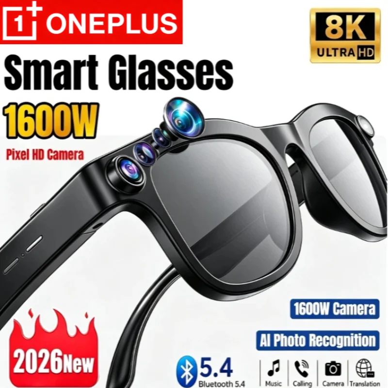 Oneplus Smart AI Glasses 1600W HD 8K Shooting Camera Photo Voice Call Translation Bluetooth AI Camera Glasses for Men Women New