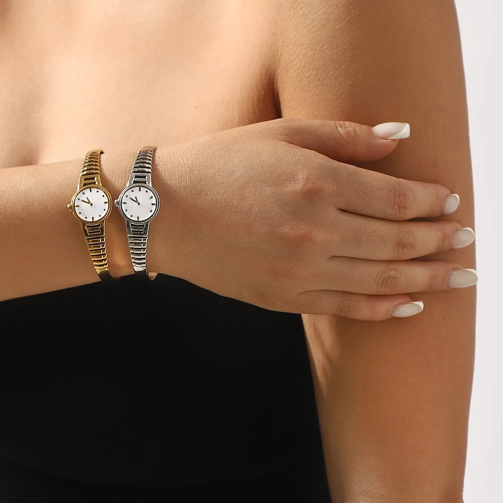 Jewelry Clock Watch Design Bangle Creative Vintage Open Bracelet Silver Fashion Titanium Steel Hand Chain Gift