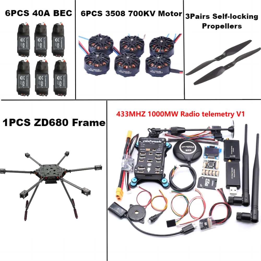 ZD680 PIXHAWK 2.4.8 Kit de cadre d'hexacopter à bras pliable hexa-rotor entièrement en Fiber de carbone pour copter avec train d'atterrissage inflodable