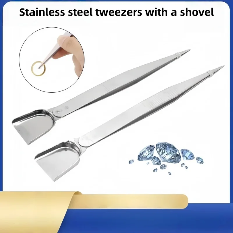 Spatula-Tipped Stainless Steel Jewelry Tweezers - Diamond Gem Clip for Precision DIY Jewelry Making