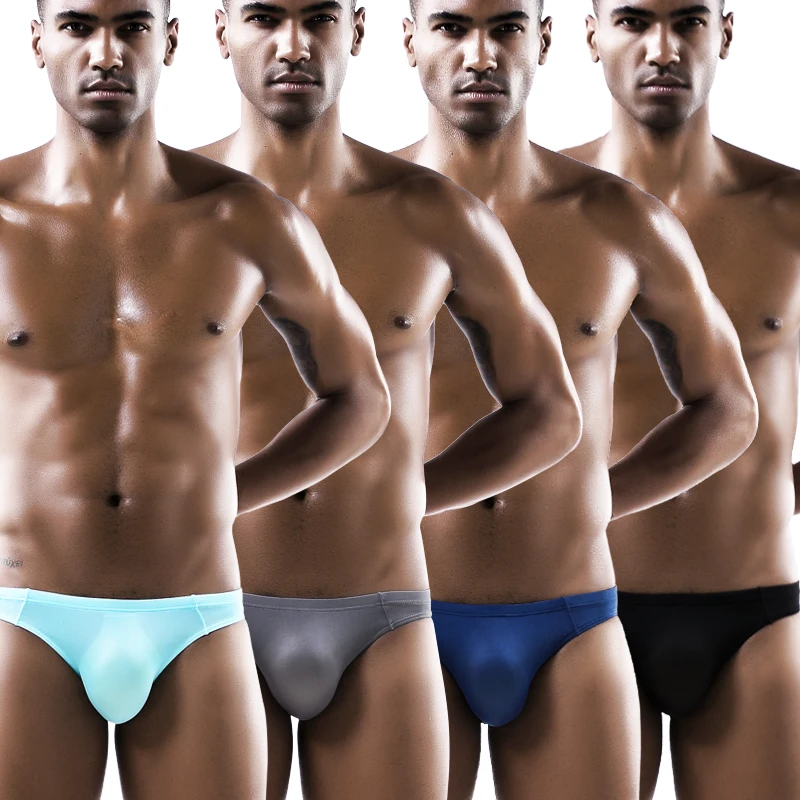 남성 삼각 팬티 아이스 실크 통기성 섹시 얇은 U자형 투명 일체형 로우라이즈 삼각 팬티
