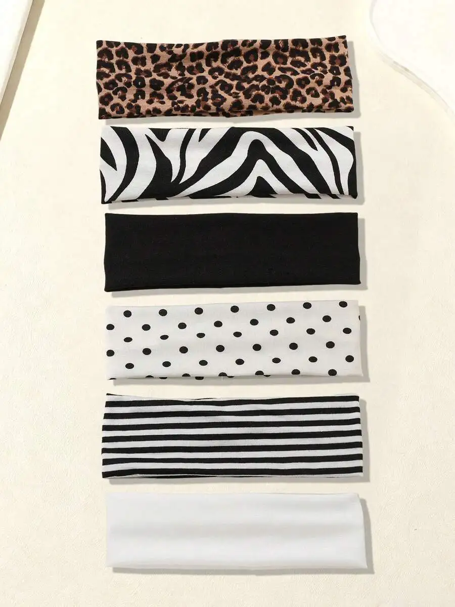 6pcs Casual Minimalist Basic Polka Dot Plaid Women's Headbands,Suitable For Fitness,Yoga,Casual Gatherings,Hair Accessories For