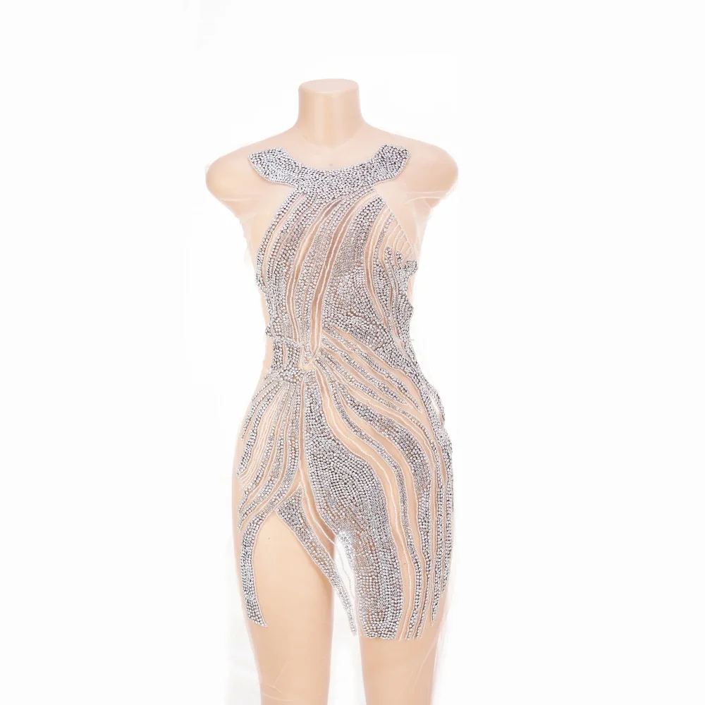 

1 PCS Crystal Beaded Silver Crystal Rhinestone Bodice Applique Patch Hand Sewn for Evening Prom Dress Handmade patches for cloth