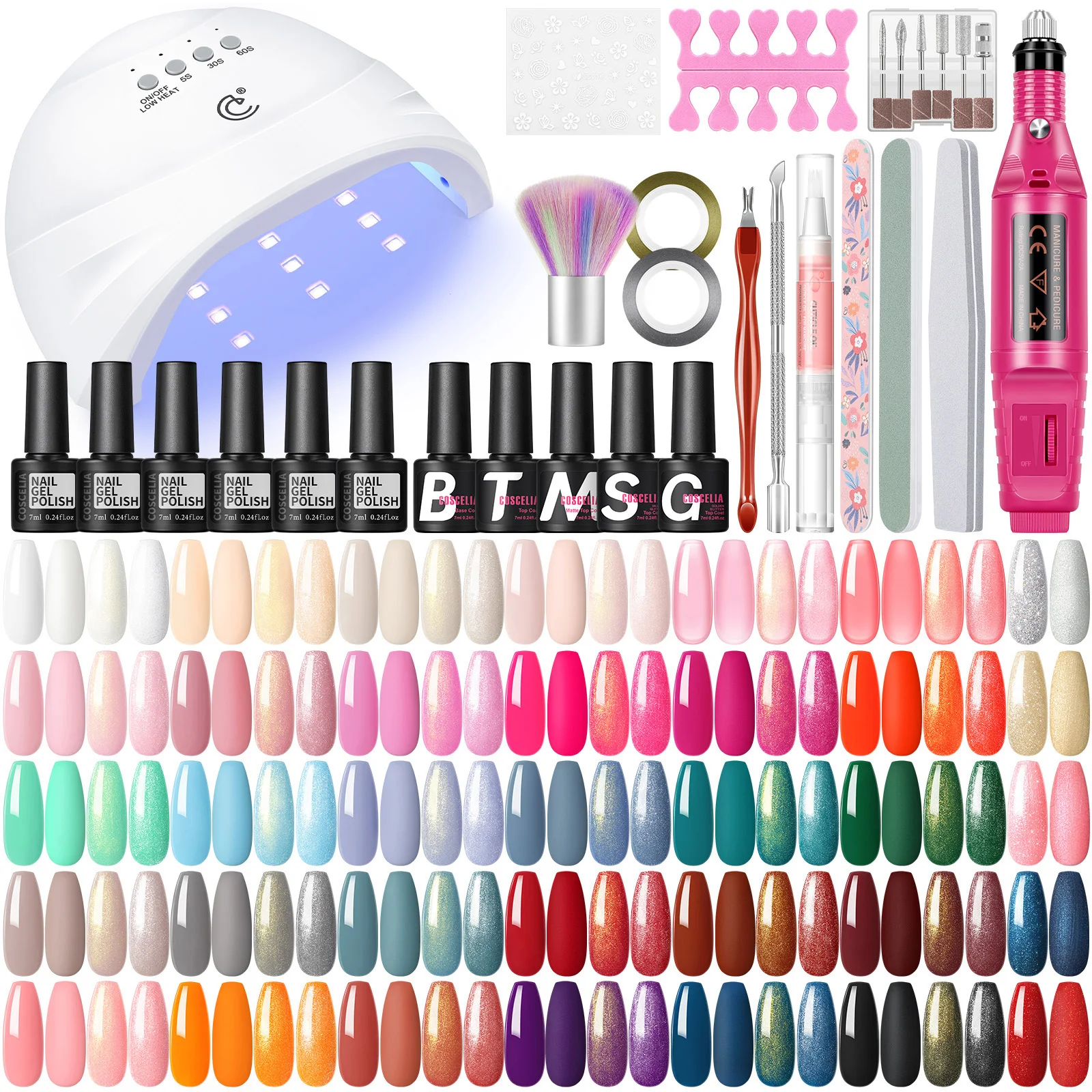 Coscelia 35PCS 7ML Nail Gel Polish Set Nail Lamp Nail Drill Machine Matte Top Coat and Base Coat Nail Art Stickers Manicure Kits