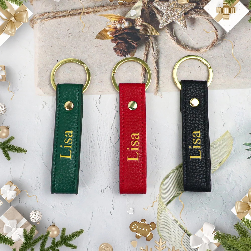 Customized Name PU Leather Car Keychain - Simple and Elegant Leather Metal Key String Pendant for Keychain