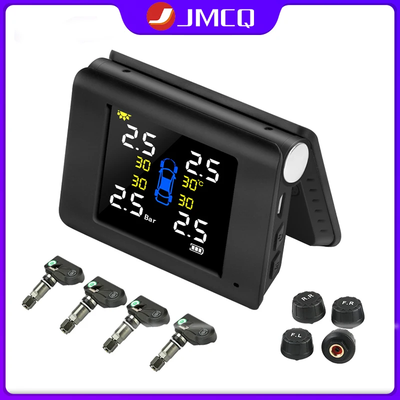 

JMCQ TPMS Wireless Car Tire Pressure Monitoring Intelligent System Solar Power LED Display with Built-in Or External 4 Sensor