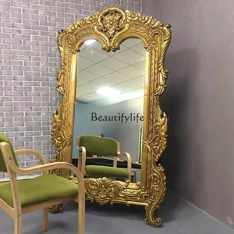 

LEuropean high-end carved dressing fitting mirror floor-to-wall full-body mirror