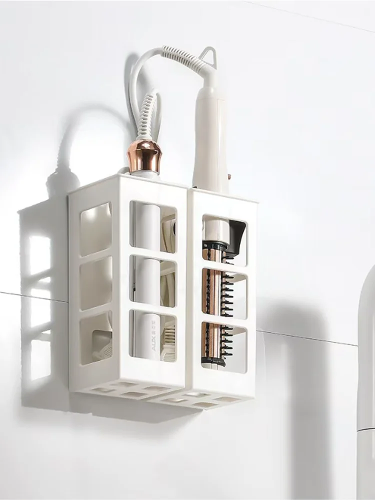 Aufbewahrungsbox für Lockenwickler, Wandmontierter Haarpflege-Werkzeug-Organizer, Unterteilter Stauraum mit bohrfreiem Design – Detail 7