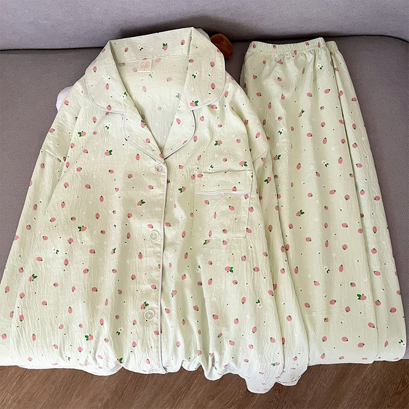 

Harajuku Style Flower Strawberry Print Sleepwear Plus Size Outside Casual New Spring 2025 Women's Pajamas Simple Soft Nightwear